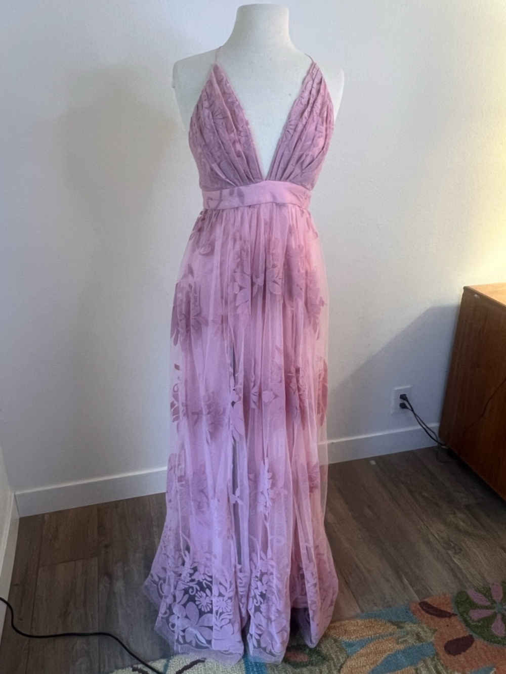 Pink Floral Lace overlay maxi dress